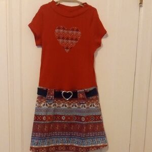 girl xl short sleeve dress, pink ribbed top and design bottom